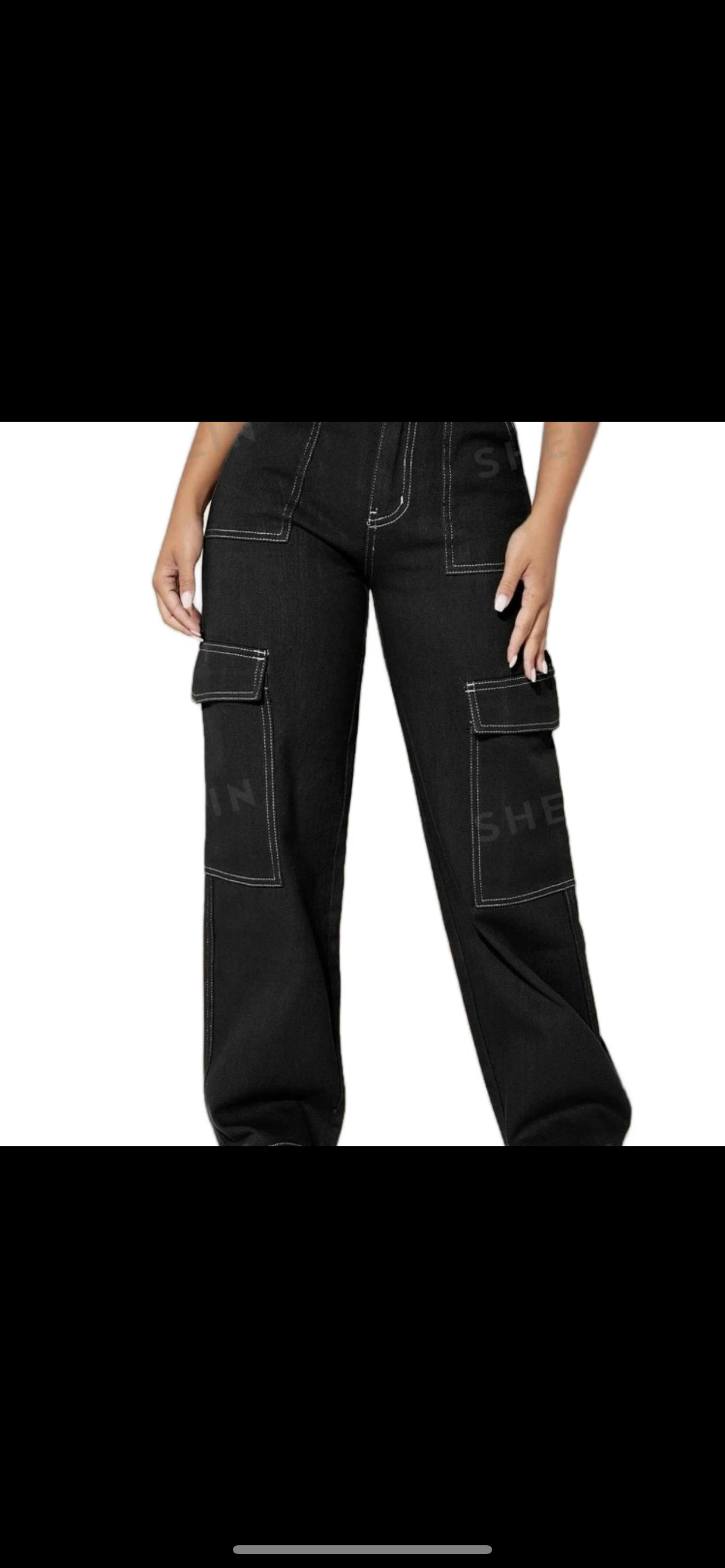 Women's High Waist Flap Pocket Cargo Jeans for Style and Comfort - Bottom, Womenswear